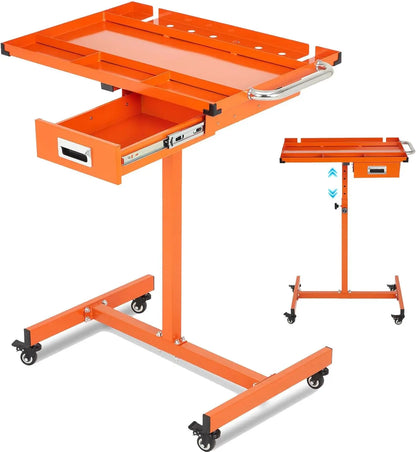 Mobile Work Table with Adjustable Height – 300Lbs Capacity Mechanic Rolling Tool Cart with Brakes for Garage Car Repair Shop