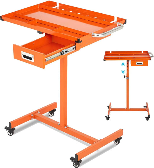 Mobile Work Table with Adjustable Height – 300Lbs Capacity Mechanic Rolling Tool Cart with Brakes for Garage Car Repair Shop