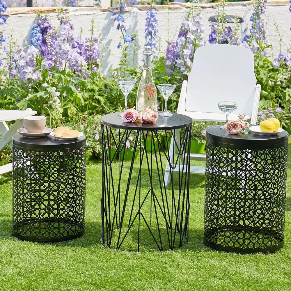 Set of 3 Black Round Nesting Tables, Multifunctional Coffee Table for Indoor Outdoor Use, Free Shipping from US