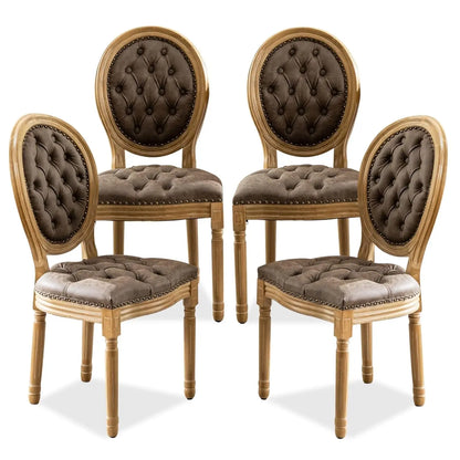 French Dining Chairs Set of 4, Dining Chair with Round Back, Wood Leg Farmhouse Country Rattan Dining Chair for Kitchen,