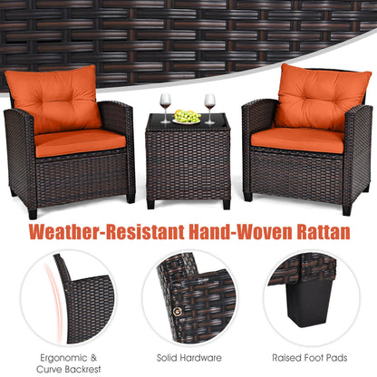 3 PCS Patio Rattan Furniture Set Cushioned Conversation Set