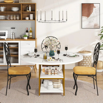 Round Dining Table for 4 People with 2-Tier Storage Shelves