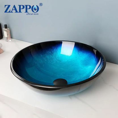 Tempered Above Counter Basin Glass Sink with Waterfall Faucet Tap