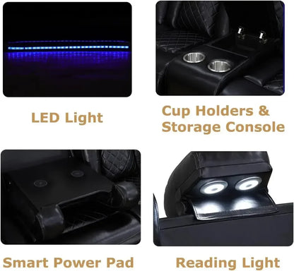 Hot sales, Power Recliner Sofa Set, Black Leather 3 Pieces Sectional Couch, Living Room Furniture Sets with Power