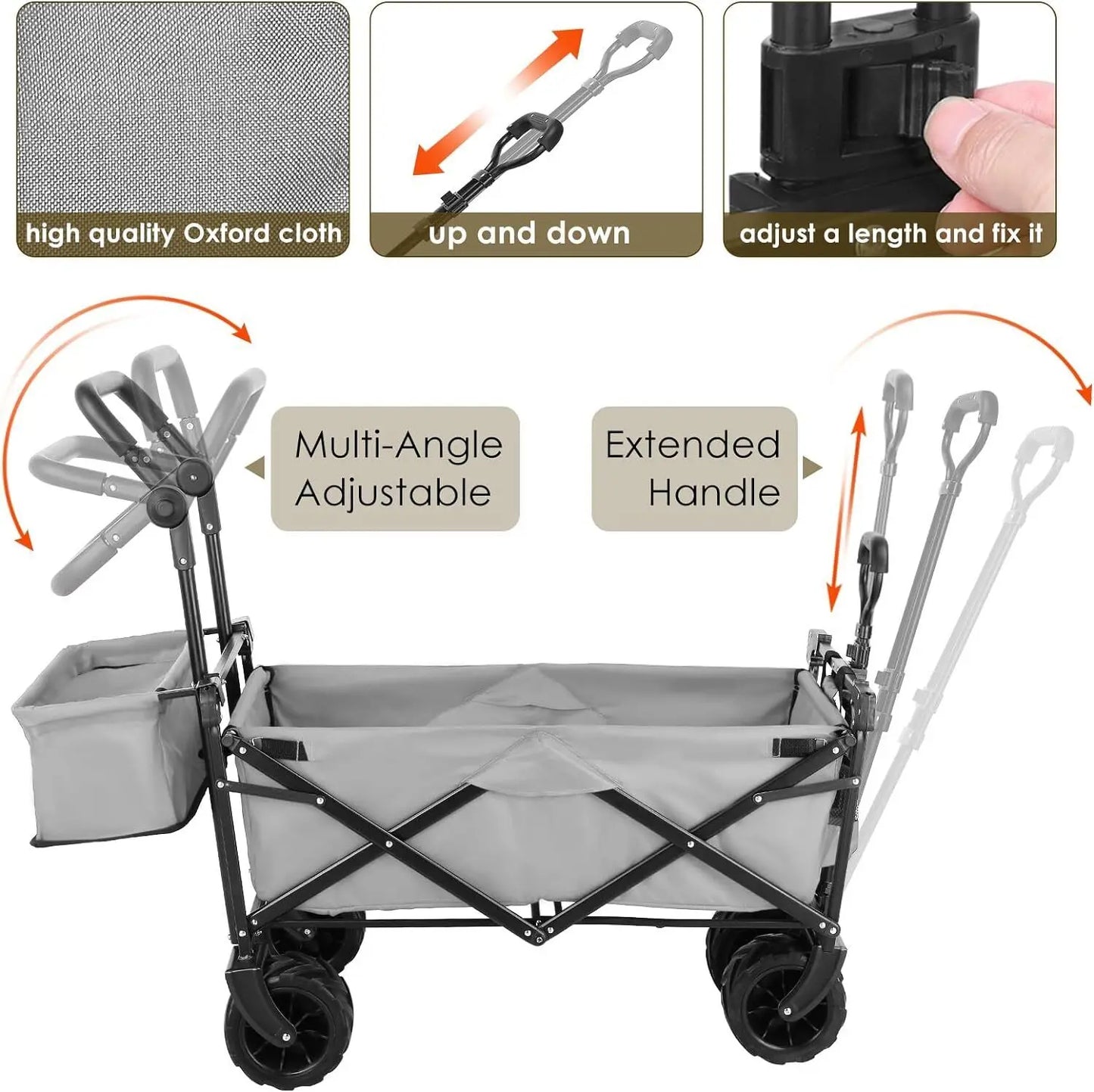 Collapsible Garden Cart Wagon with Removable Canopy,  Push& Pull  Wagon Off-road wheel