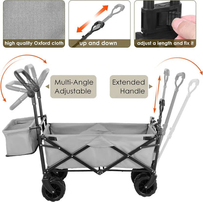 Collapsible Garden Cart Wagon with Removable Canopy,  Push& Pull  Wagon Off-road wheel