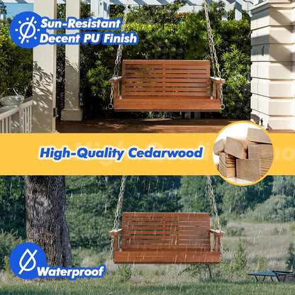 Upgraded Patio Wooden Porch , Heavy Duty 880 LBS, Swing Chair Bench with Hanging Chains