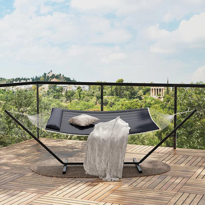 Portable Double Hammock With Stand, 2 Person Heavy Duty  For Outdoors With Pillow & Adjustable Steel Stand