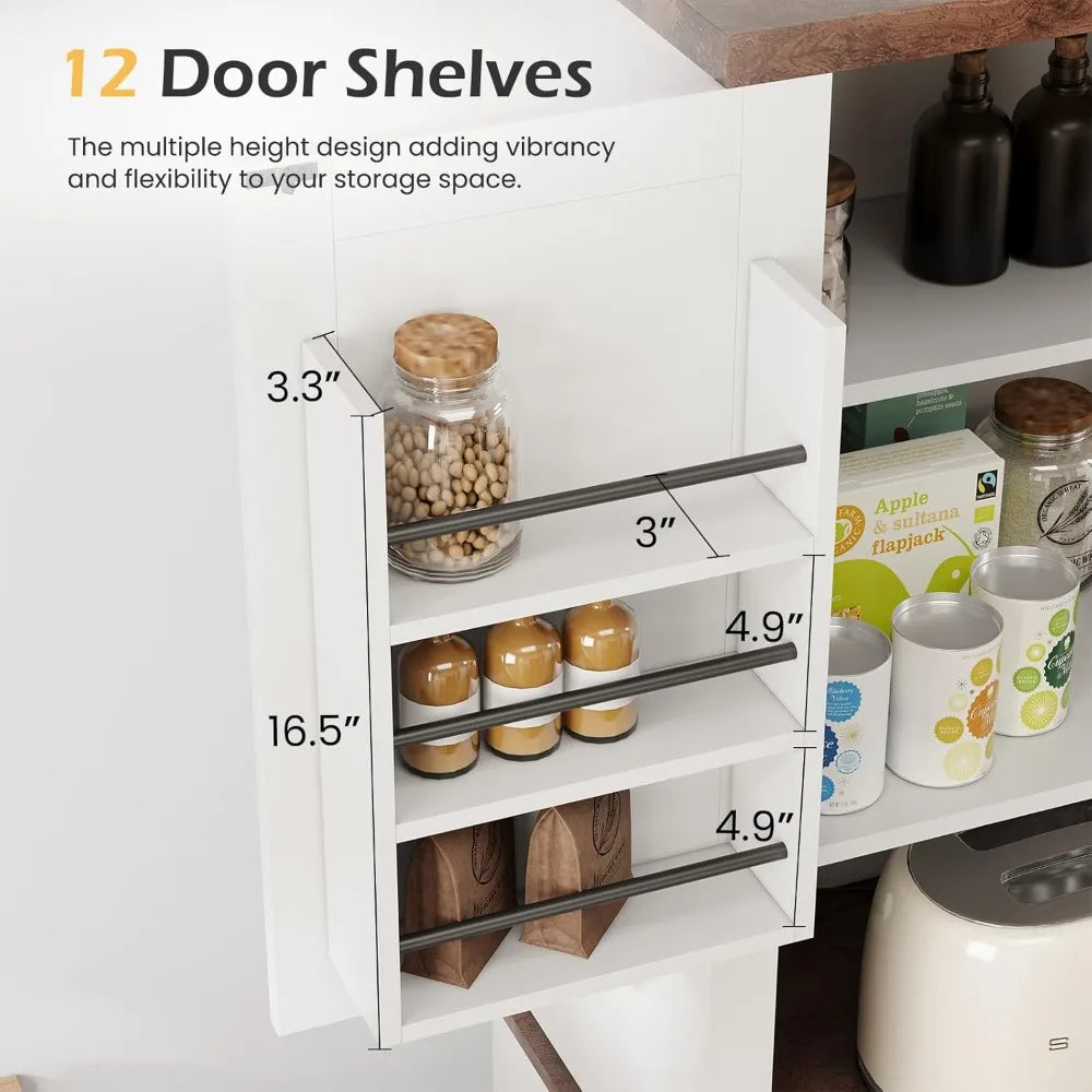 72" Kitchen Pantry, Farmhouse Cabinets with Barn Doors & Storage Shelves, Pantry Storage Cabinet- Coffee Bar