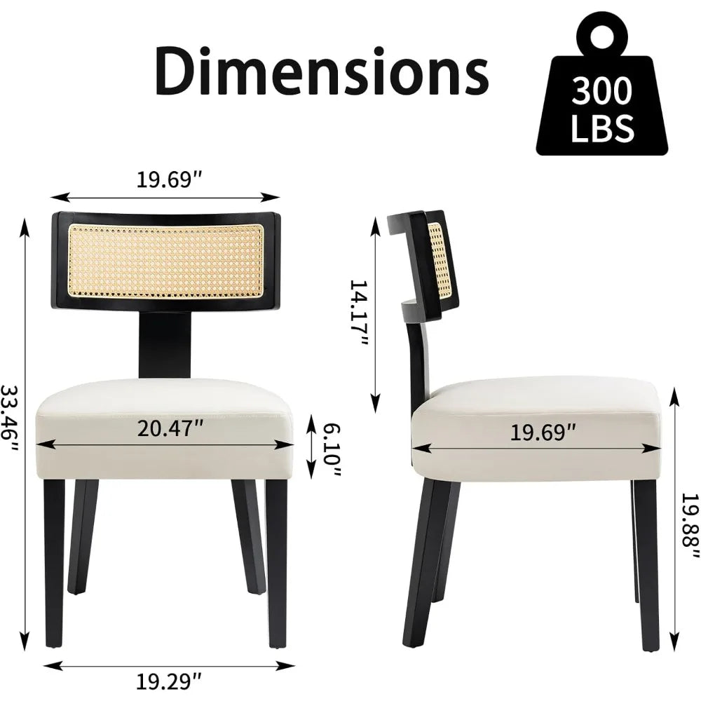 4-Pack Mid-Century Rattan Dining Chairs, Fabric Upholstered, Curved Back & Armless