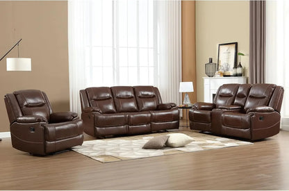 Genuine Leather Manual Recliner Sofa Set, Loveseat