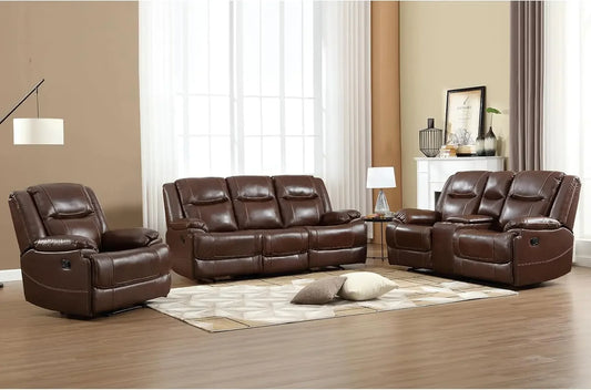 Genuine Leather Manual Recliner Sofa Set, Loveseat