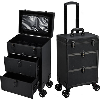 Cosmetology Case On Wheels Rolling Makeup Case Cart Professional Makeup Briefcase With Wheels For Cosmetics & Tattoo & Salon