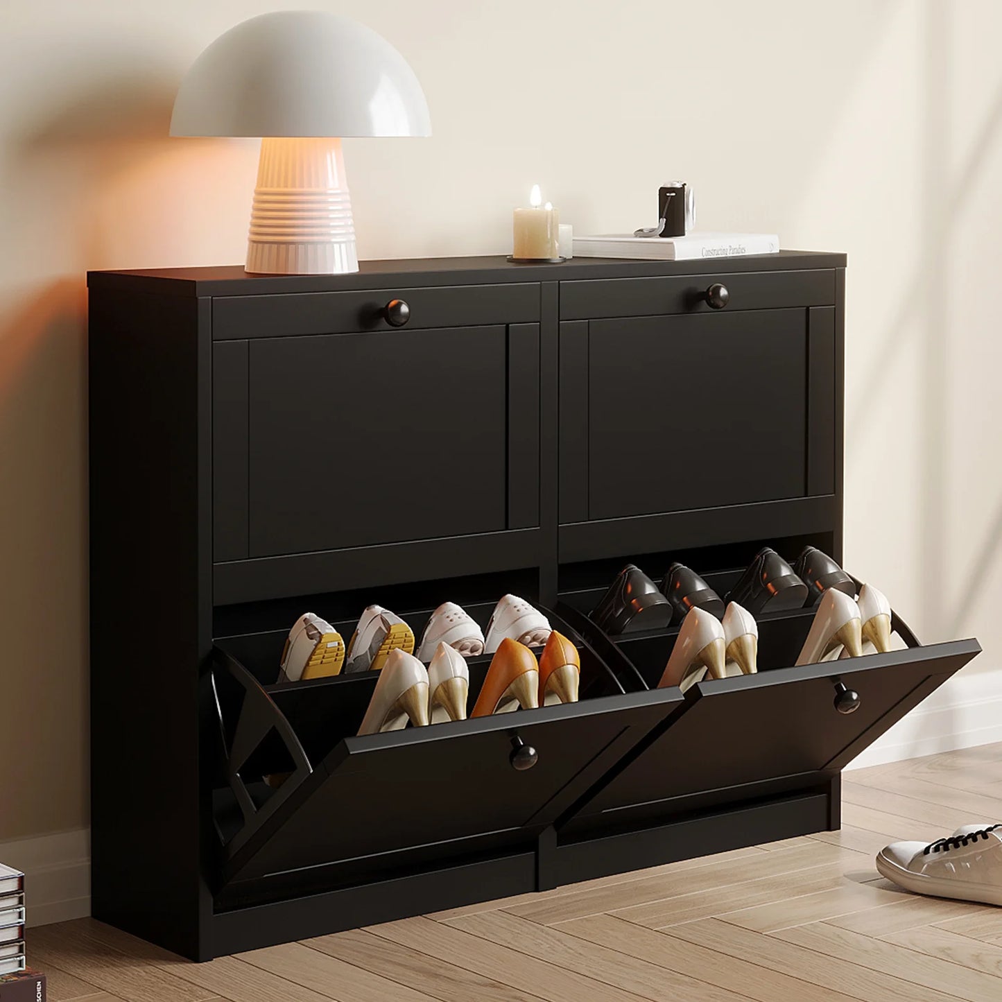 Shoe Cabinet with Flip Drawers, Shoe Storage Cabinet with Adjustable Shelf & Anti-Tipping Device