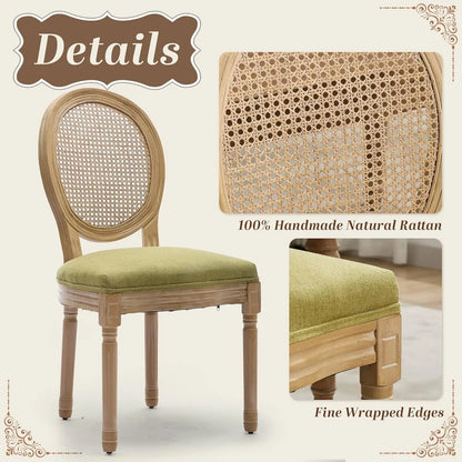 French Dining Chairs Set of 4, Dining Chair with Round Back, Wood Leg Farmhouse Country Rattan Dining Chair for Kitchen,