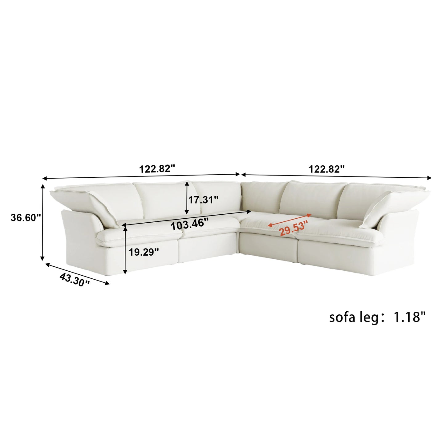L Shape Corner Sectional Couch, Down Fill Convertible Modular Sectional Sofas for Living Room