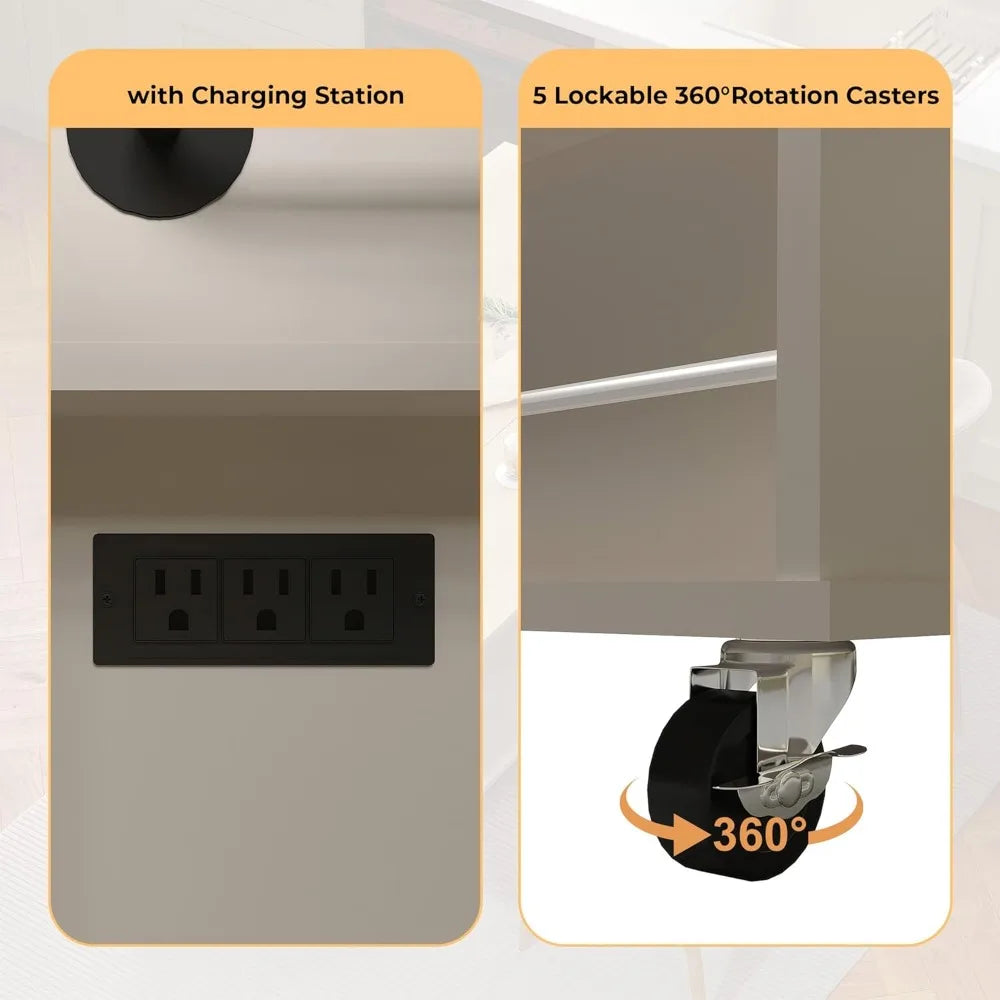 Kitchen Island Cart with 47.2" Wood Top, with Storage Cabinet & Drop Leaf, Rolling Kitchen Table