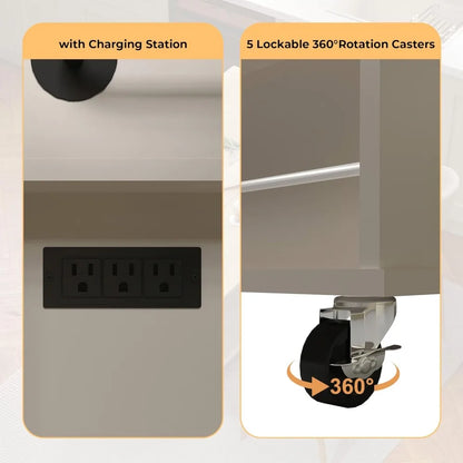 Kitchen Island Cart with 47.2" Wood Top, with Storage Cabinet & Drop Leaf, Rolling Kitchen Table