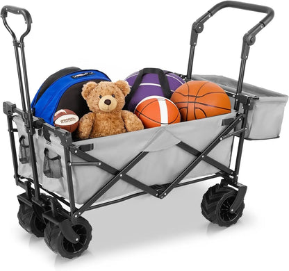 Collapsible Garden Cart Wagon with Removable Canopy,  Push& Pull  Wagon Off-road wheel