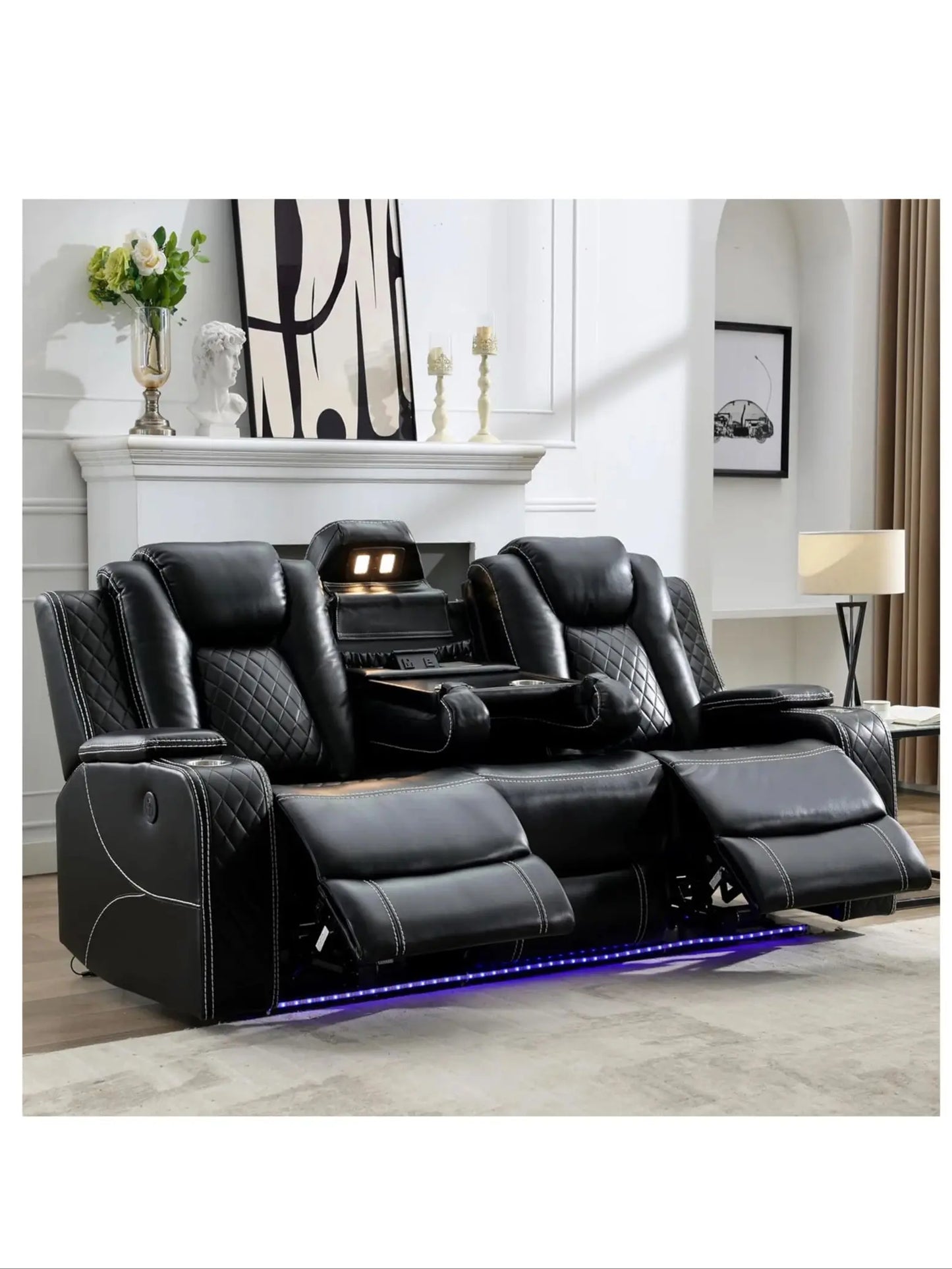 Power Reclining Sofa O Gravity, LED Floor light, Reading Light, Drop-down Table