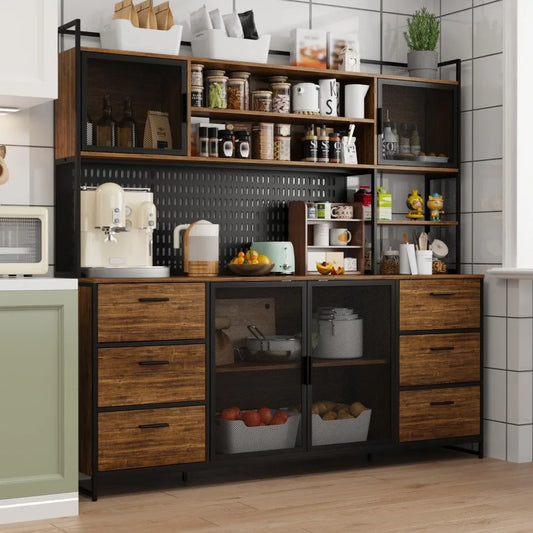 large kitchen hutch pantry cabinet, storage kitchen pantry in metal frame, storage cupboard with metal mesh door,