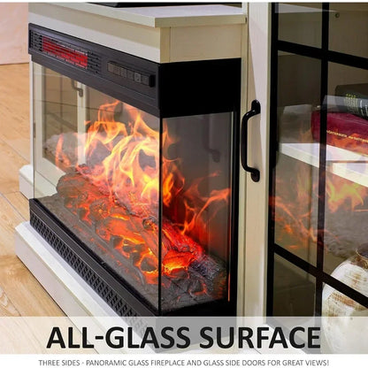 3-Sided Glass Fireplace Glass Fireplace TV Stand 12 Color  Entertainment Center Console