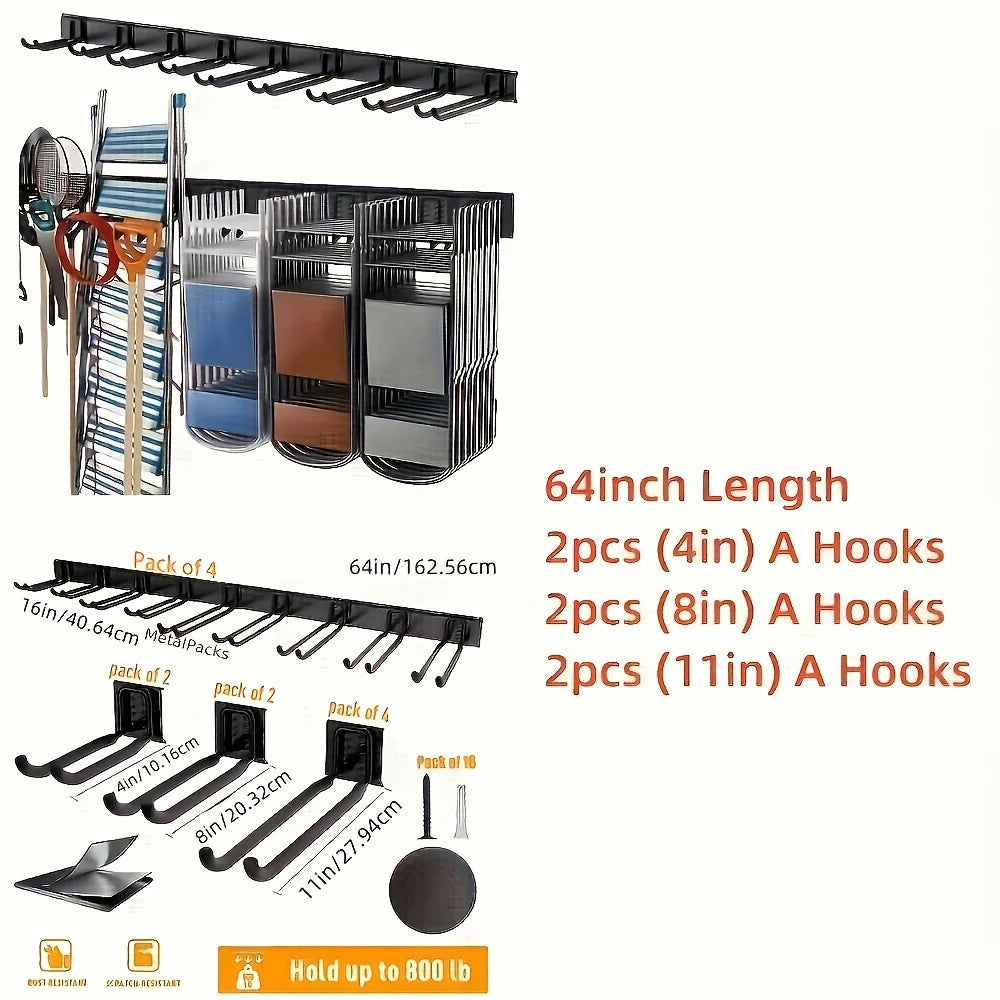 64INCH Tool Storage Rack Heavy duty wall hanger hook, Garden Tool Organizer Wall Mount, Garage Organization