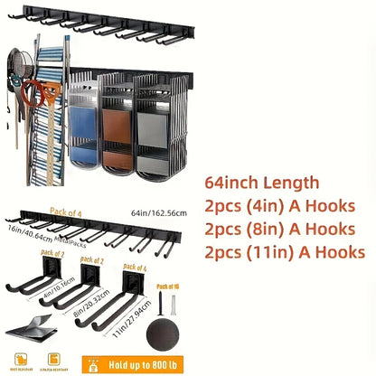 64INCH Tool Storage Rack Heavy duty wall hanger hook, Garden Tool Organizer Wall Mount, Garage Organization