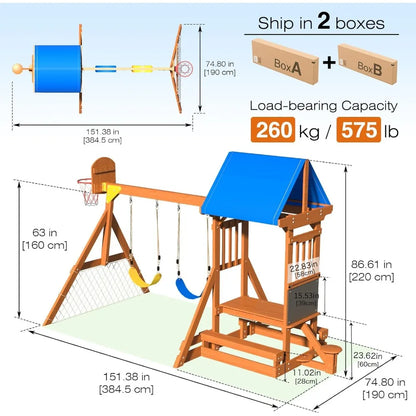 6-in-1 Wooden Playground Playsets for Backyards, Outdoor Swing Sets Ages 3-6, Little Playground Set with Picnic Table