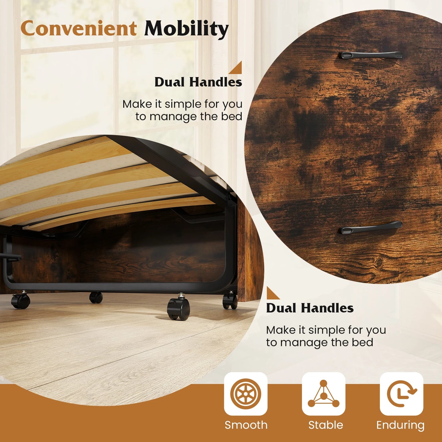 Cot Size Murphy Bed with Storage Rolling Murphy Cabinet with Foldable Bed