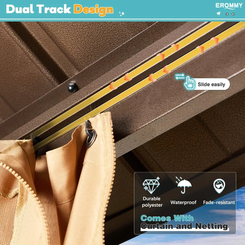 12x16 Hardtop Gazebo with Aluminum Frame, Galvanized Steel Roof, Netting & Curtains for Patio, Lawn, Deck