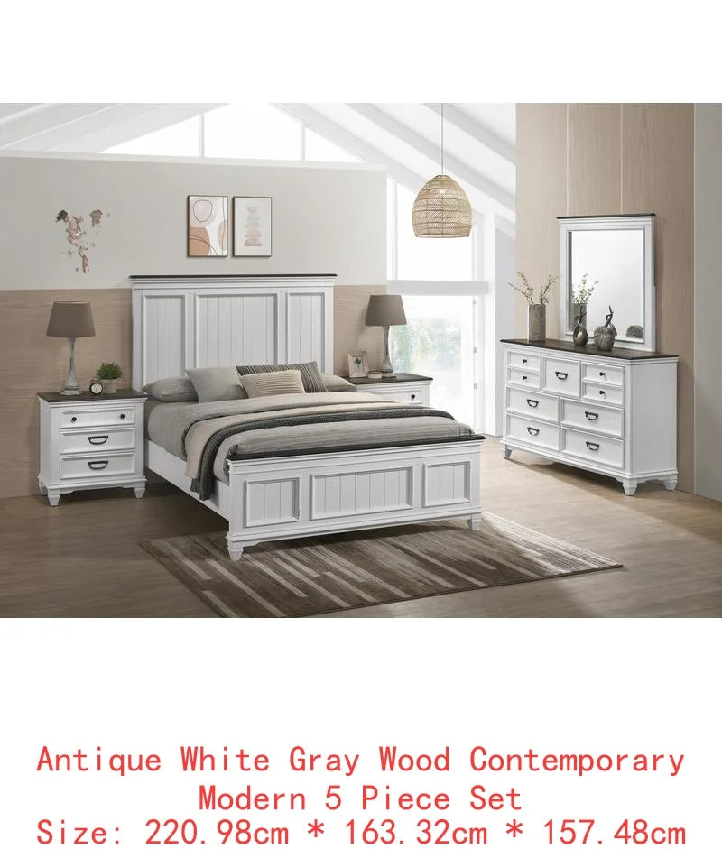 Shiplap Panel Queen Bed Set with Dresser, Mirror, and 2 Nightstands for a Cozy Bedroom