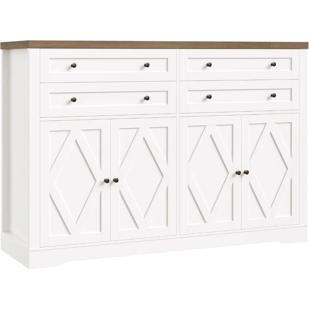 Exquisite 55 Coffee Bar with 4 Large Drawers, 40 Tall Buffet Cabinet with Storage, Kitchen Storage Cabinet, Farmhouse