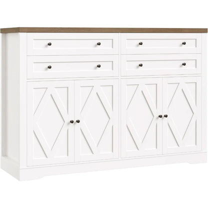 Exquisite 55 Coffee Bar with 4 Large Drawers, 40 Tall Buffet Cabinet with Storage, Kitchen Storage Cabinet, Farmhouse