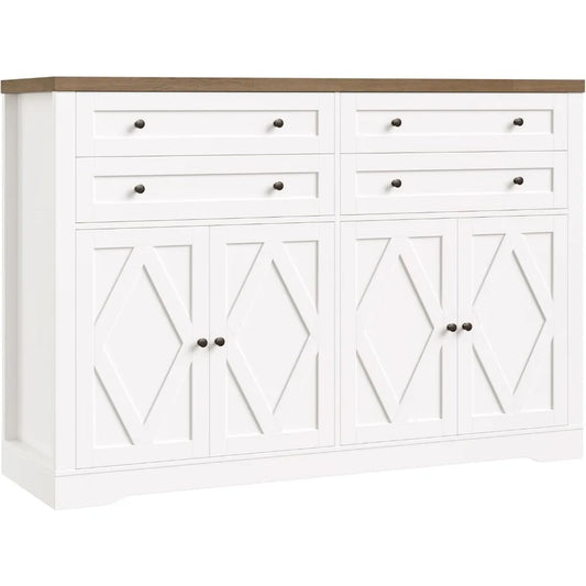 Exquisite 55 Coffee Bar with 4 Large Drawers, 40 Tall Buffet Cabinet with Storage, Kitchen Storage Cabinet, Farmhouse