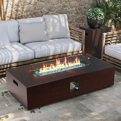 56-inch Outdoor Propane Gas Fire Pit Table 50000 BTU Iron Rectangle Firepit for Outside Patio with Tank Hidden Table, Wind Guard