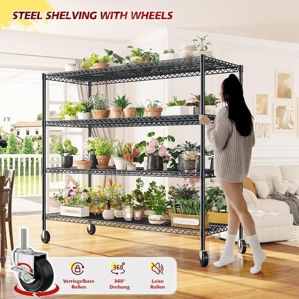 REIBII 75.6 H Storage Shelves 2500LBS Metal Shelving Unit with Wheels Garage Shelving Heavy Duty Wire Shelves for Storage Rack A