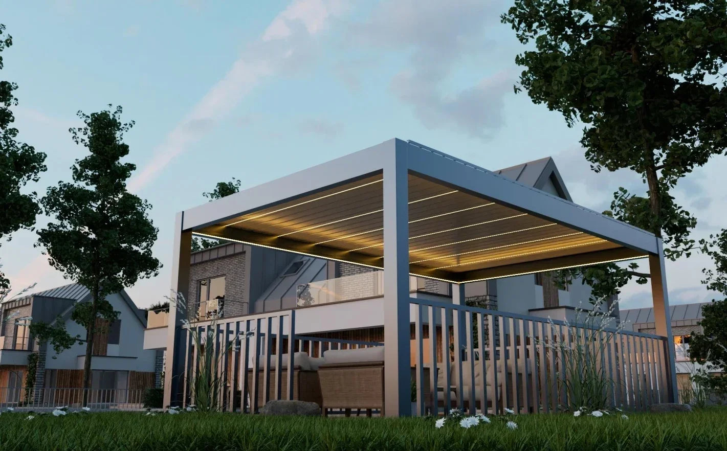 Outdoor, Waterproof, Aluminum, Louvered Sunroof Pergola Sun Shade Frame Electric,  Roof  Canopy