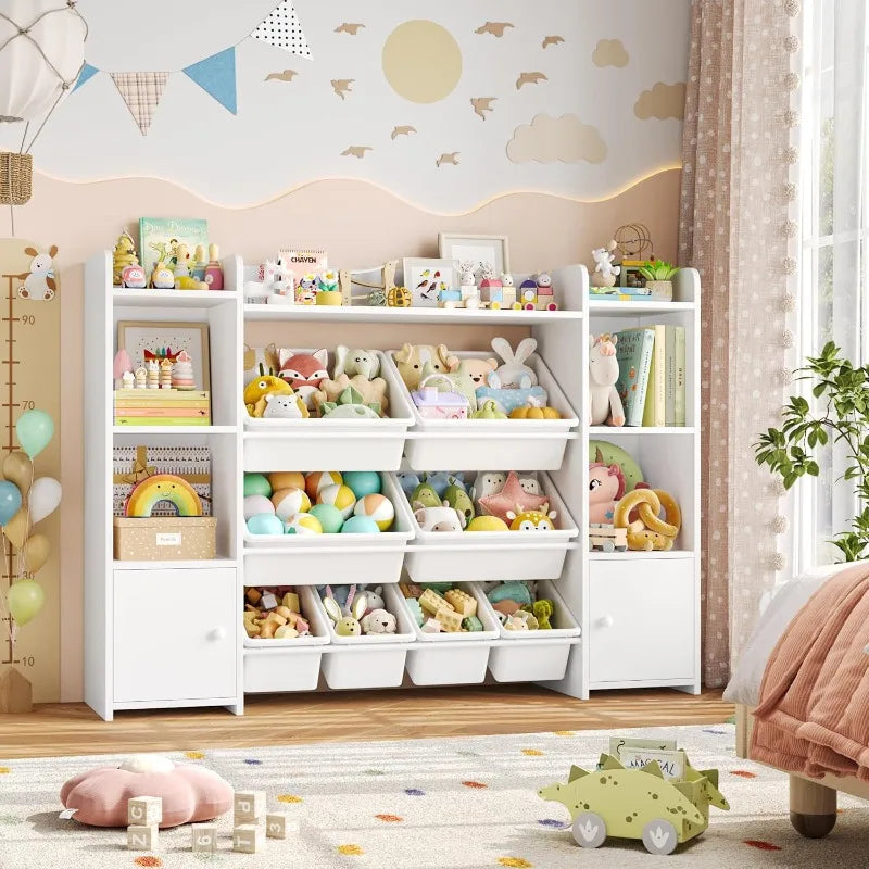55''Large Toy Storage Organizer with 8 Toy Bins, with Shelf and 6 Storage Cubbies, Bookshelf