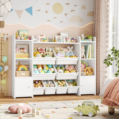 55''Large Toy Storage Organizer with 8 Toy Bins, with Shelf and 6 Storage Cubbies, Bookshelf