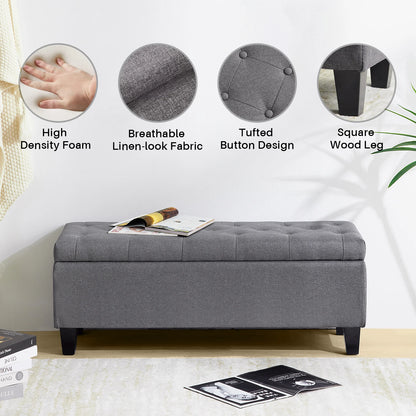 42'' Storage Ottoman Bench, Tufted Entryway Bedroom Bench Footrest Stool w/ Flipping Lid Safety Hinge 66 L Storage Space