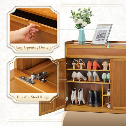 46" 5-Tier Bamboo Shoe Cabinet with Bifold Doors, Shoe Rack for Hallway, Entryway, Storage