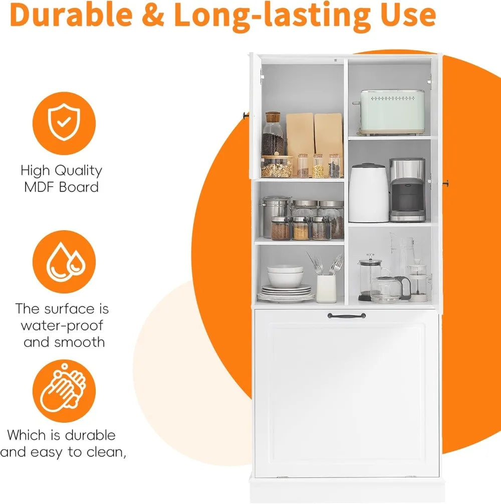 68" Tall Tilt-Out Laundry Hamper Cabinet with Adjustable Shelf, Freestanding Storage for Bathroom, Kitchen, Living Room