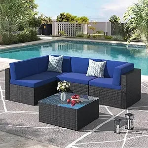 7 Piece Outdoor Patio Furniture Set, PE Rattan Outdoor Wicker Sectional Furniture Chair Set with Cushions and Table