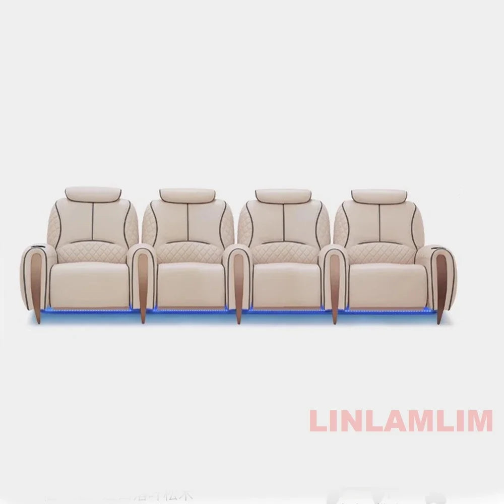 Luxury Electric Recliner Theater Seating Sofa – Modern Home Theater Chairs with LED Lighting, USB, Massage, Cooling Cup Holder