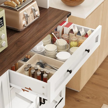 Farmhouse Kitchen Pantry Cabinet, Kitchen Cabinet with Drawer & Doors, Barn Doors Storage Cabinets with Adjustable Shelf