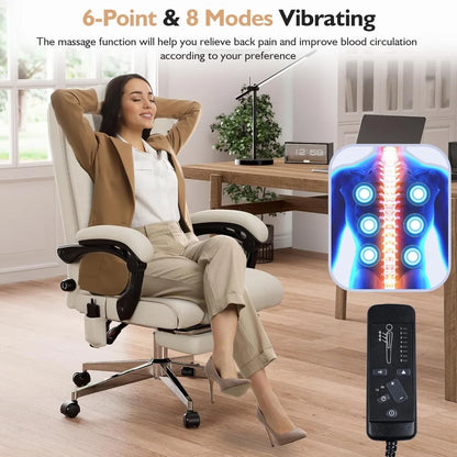 Massage Executive Office Chair with Footrest, Big and Tall Office Chair, Ergonomic High Back Leather Computer Chair with Adjus