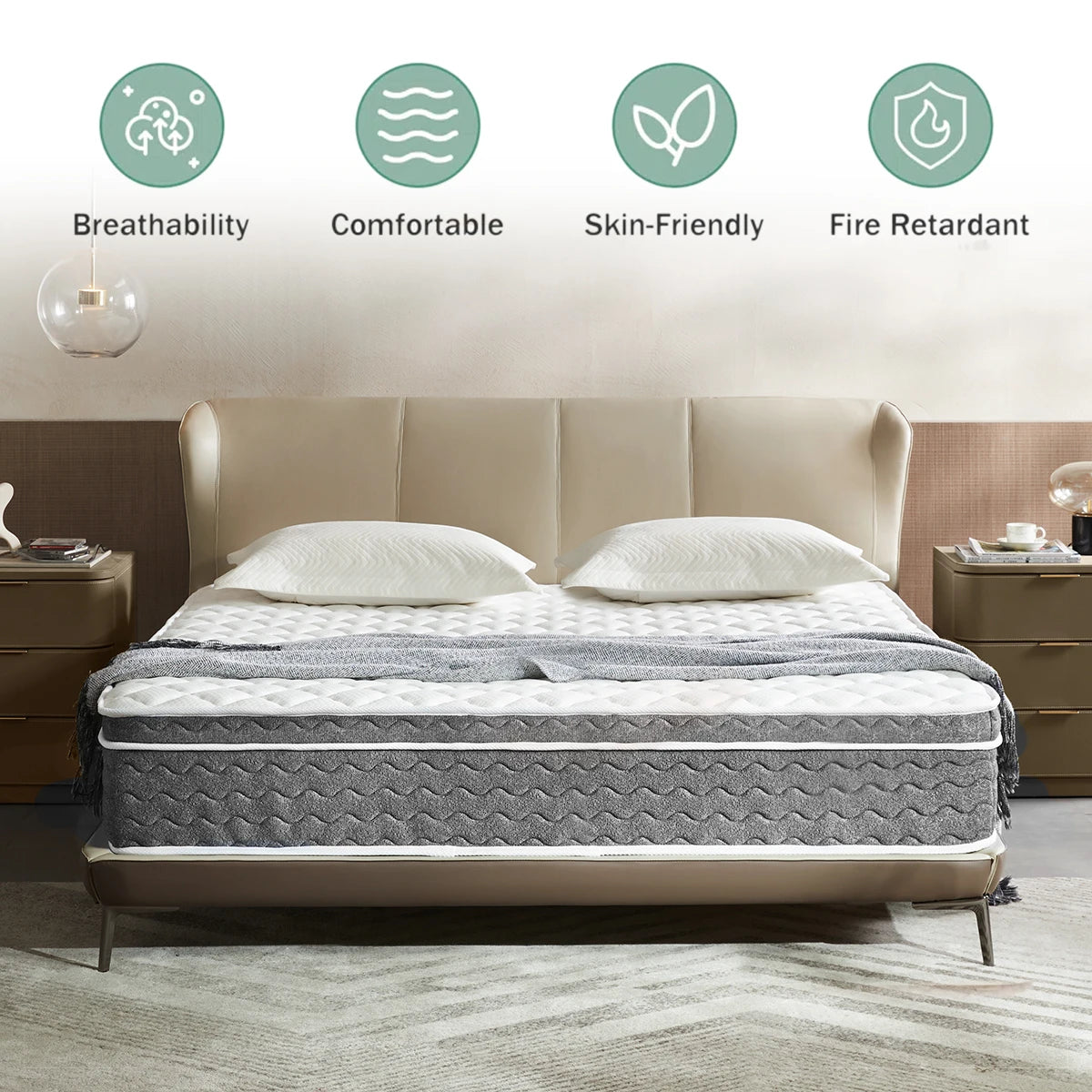 Motion Sensor Hybrid Mattress, Fiberglass Free, Medium Feel, Motion Isolation.
