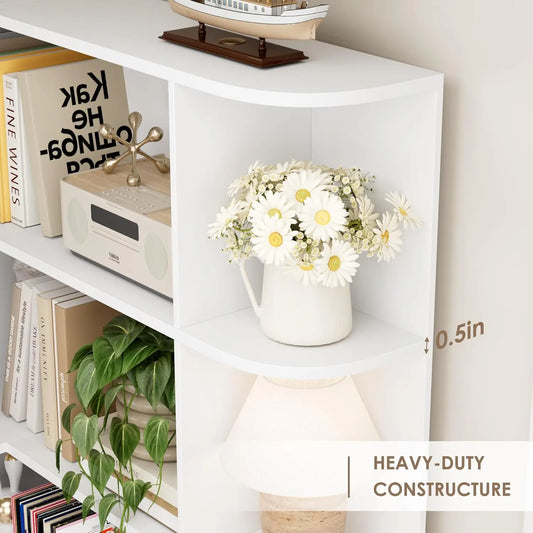 74” Tall Corner Bookshelf, 6-Tier with Open Storage, L Shaped Tall Bookcases Wooden Storage, Customized