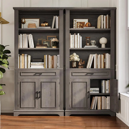 Farmhouse Bookshelves and Bookcases with Doors and Drawer, Bookshelf with Storage
